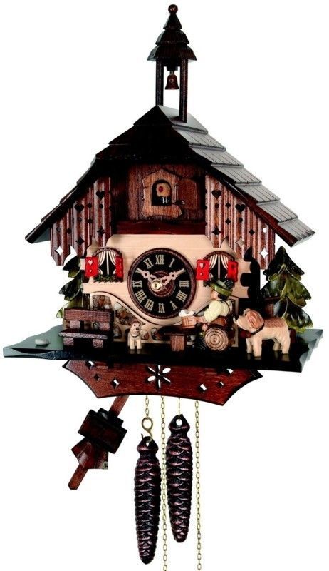 Hekas Horloge à coucou en forme de maison de la forêt noire avec hachoir en bois mobile et roue de moulin