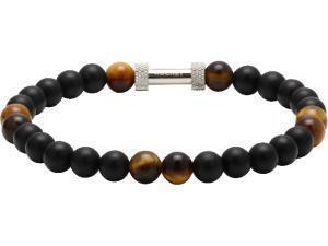 Bijoux ZRC Rochet Bracelet ZEN Perles 6mm Agate Noires Quartz Oeil de Tigre Acier Moleté