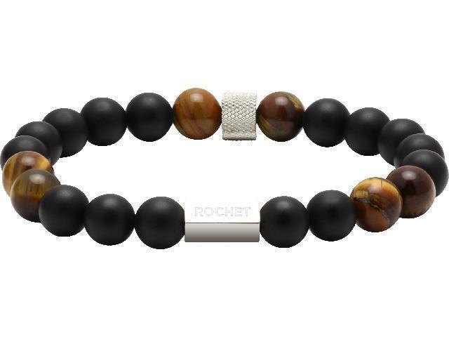 Bijoux ZRC Rochet Bracelet ZEN Perles 8mm Agate Noires, Quartz Oeil de Tigre Acier Molet