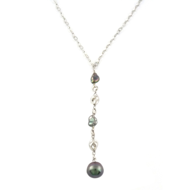 Les Merveilles du Pacifiques Collier argent, keshis et perle cerclée - COLK01