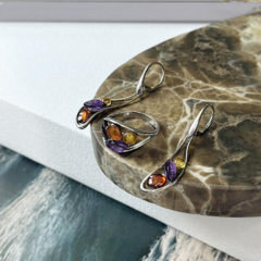 Collection Améthyste boucle d'oreille Améthyste et ambre CSA-BO040