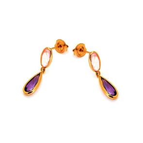 Collection Améthyste Boucles d'oreilles Argent doré Améthyste et quartz rose CJF-BO114D