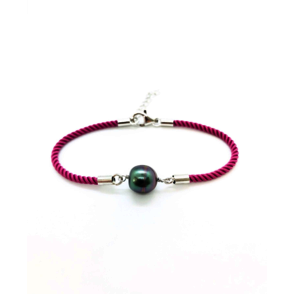 Collection les Merveilles du Pacifiques Bracelet perle ovale sur coton soyeux et argent - BRA06 ROSE VIOLET